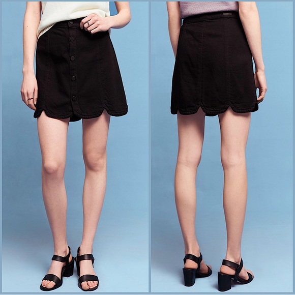 Paige Scalloped Button Front Francesca Denim Mini Skirt Size 30 in Black‎ - Picture 7 of 7